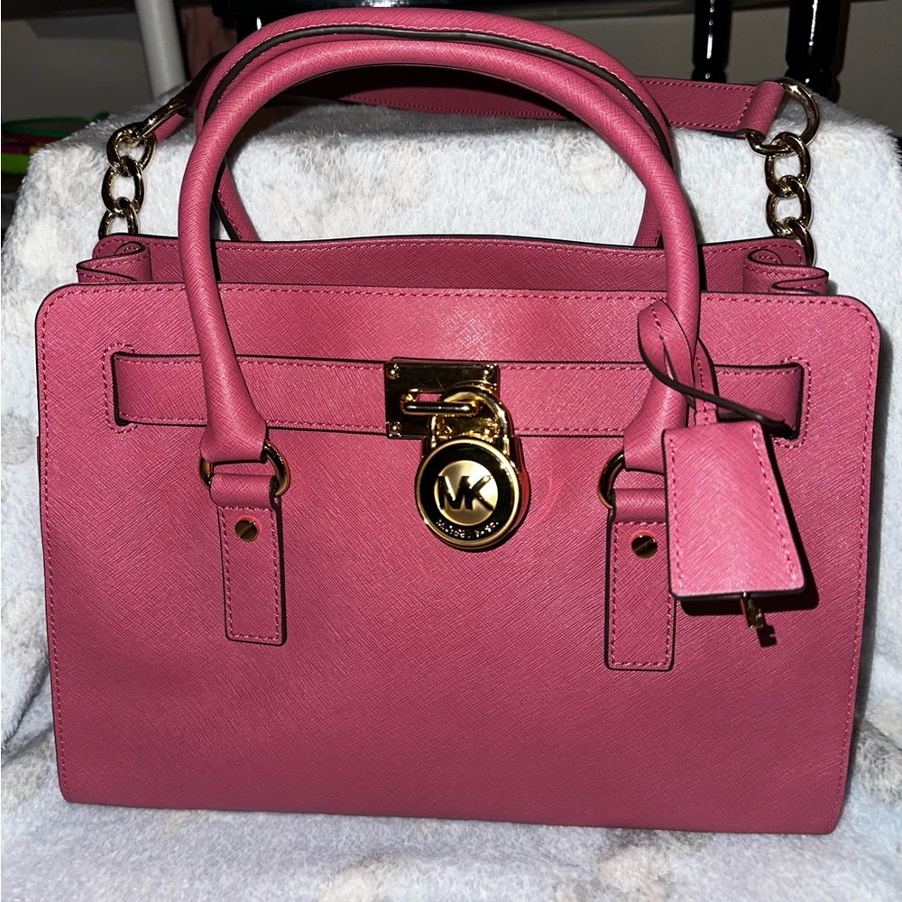 Michael Kors Hamilton Pink/Rose East West Saffiano Satchel